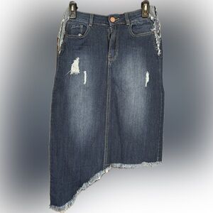 😋😋Asymmetrical Denim Skirt/distressed🥰